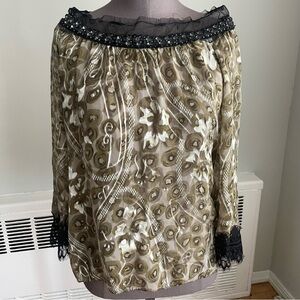 Poleci Lace Beaded trimmed blouse 3/4 sleeve
